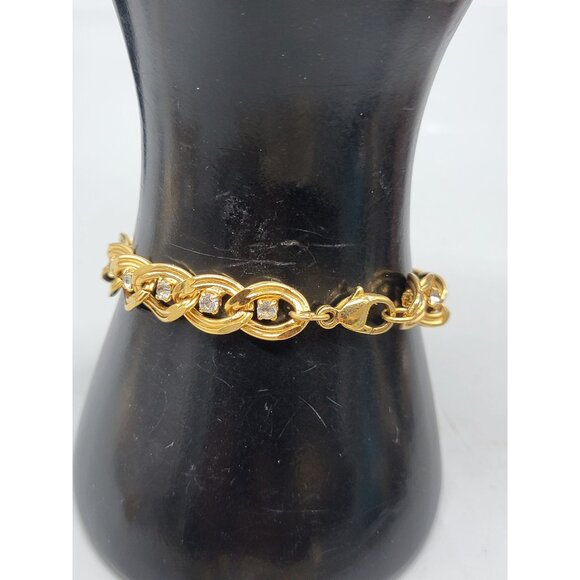 10kgp Diamante Accented Oval Link Bracelet Yellow Gold Plate Rhinestones SZ 6.5 - Picture 5 of 8